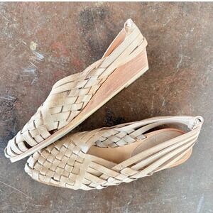 Vtg 90s Nine West Slingback Wedge Sandal Woven Leather Flats Womens 8.5N Coastal